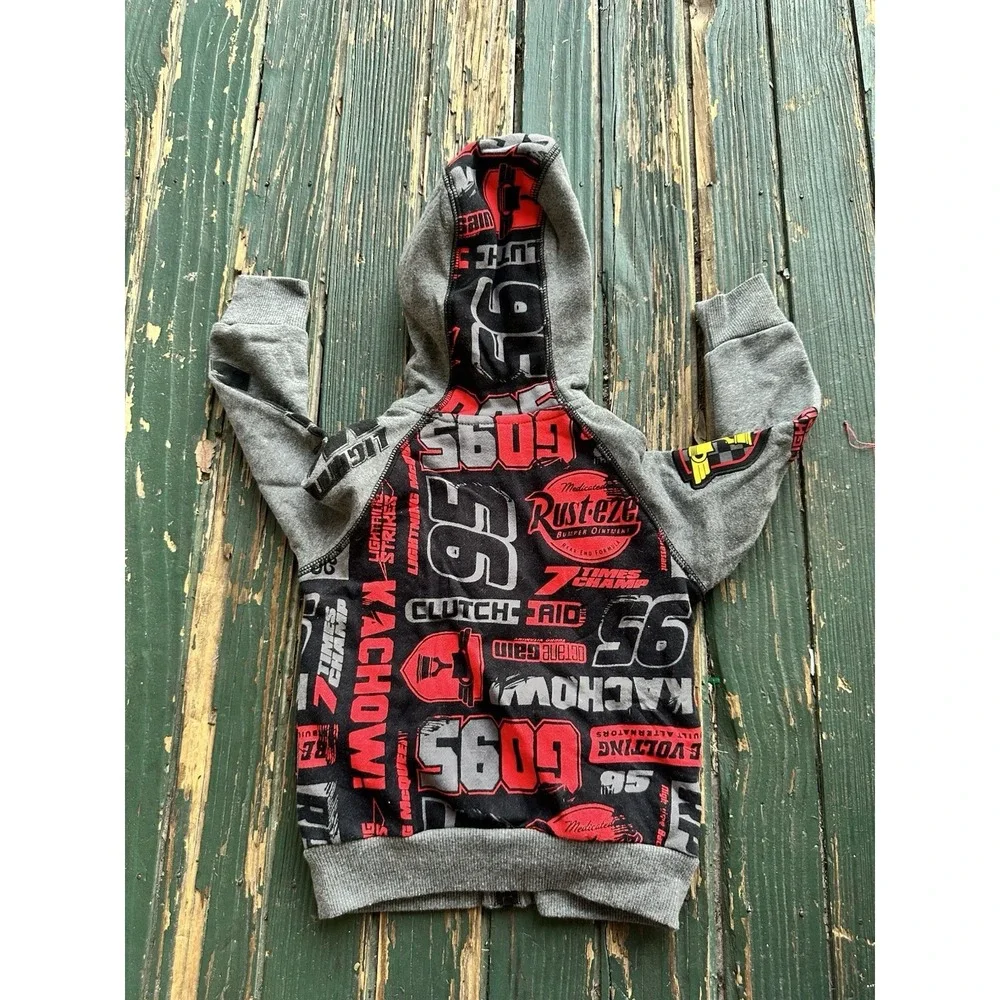 Cars Lightning McQueen Jacket Boys Small‎ 2t Gray Hooded Zip Disney Store